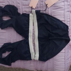 Juicy Couture Navy White Ruffle Stripes Top Sz M Bottom Sz S Nwts